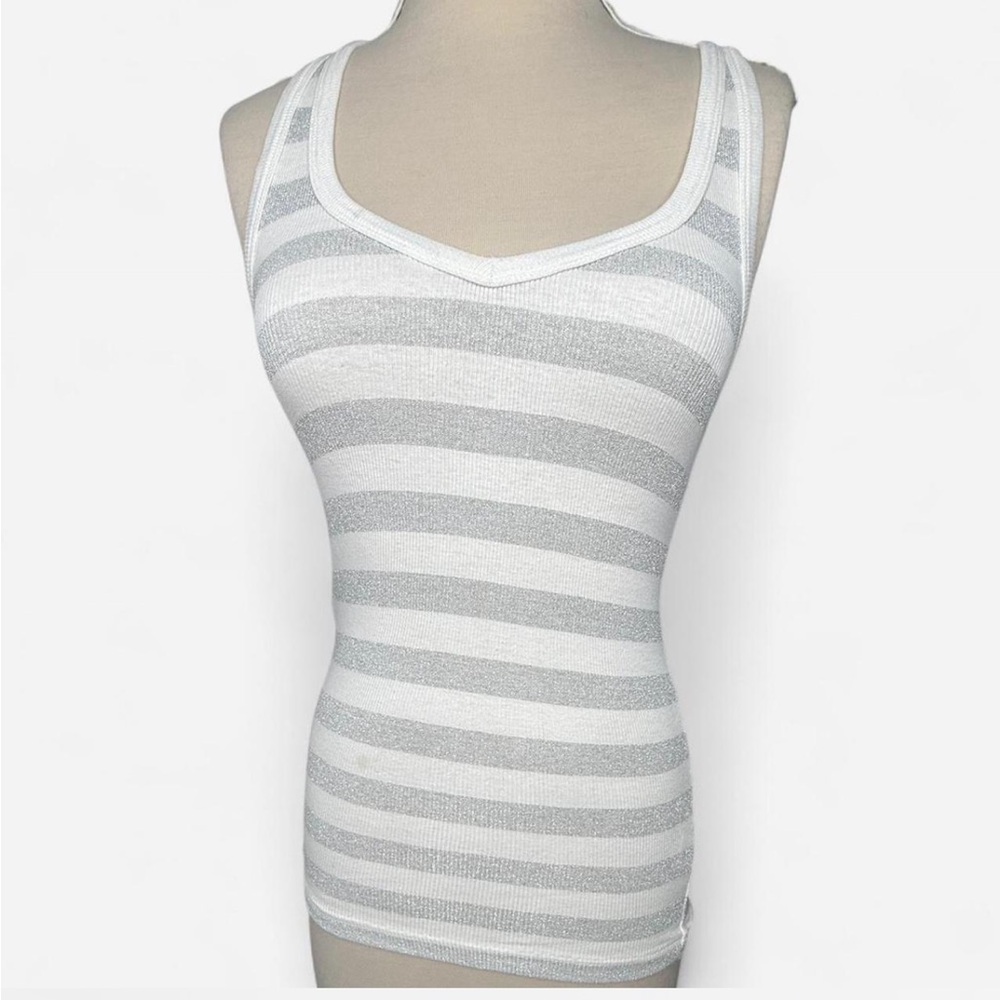 Banana Republic Gray and White Striped Tank Top
